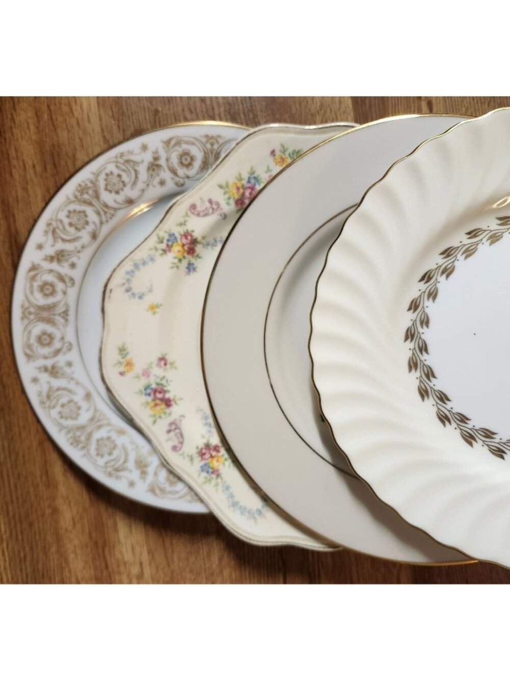 Mismatched Fine China 8" Salad Lunch Plates Floral Gold Rims